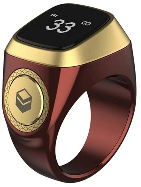 무슬림용 스마트 카운터 링 Zikr 디지털 Tasbeeh 5 기도 시간 링 (녹색), 01 Brown