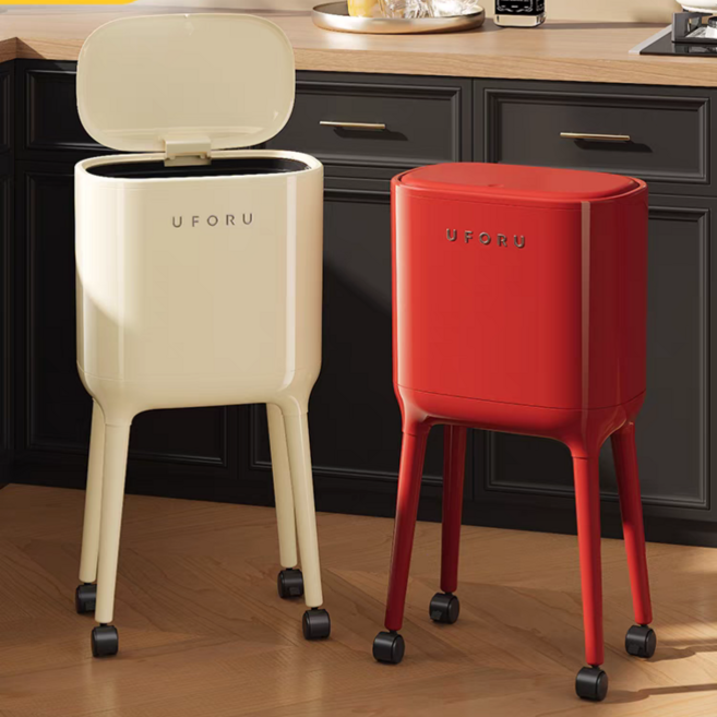 UFORU 주방 틈새 슬림 쓰레기통 대용량 높은 다리 16L, 레드