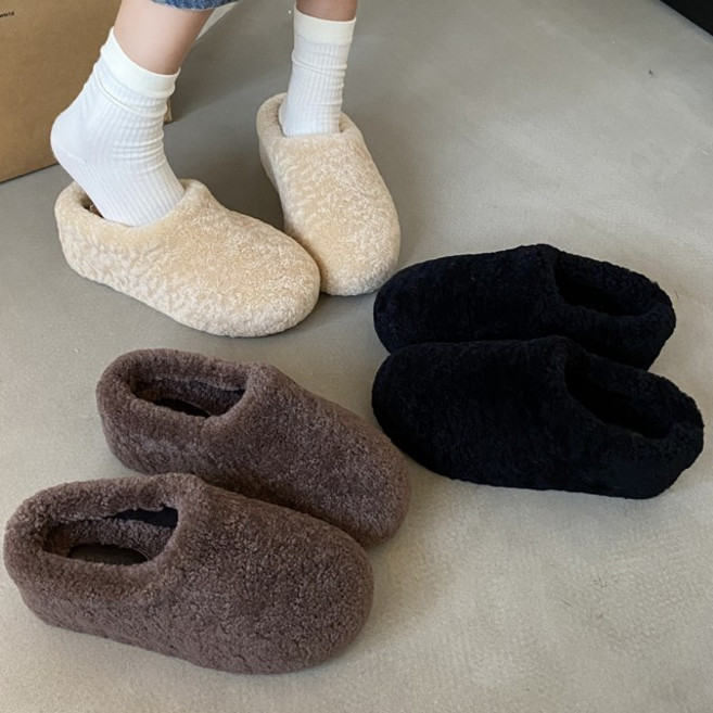 [자체제작] 뽀글이 퍼 안감 기모 통굽 키높이 여성 블로퍼 슬리퍼 실내화 ME980