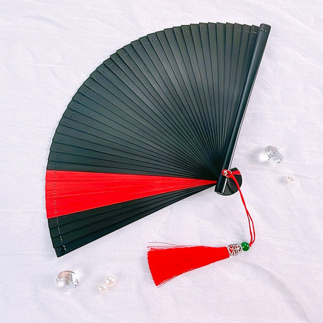 고급 대나무 무지 18cm 접이식 부채, 1개, 고급대나무 무지 18cm 부채-블랙레드