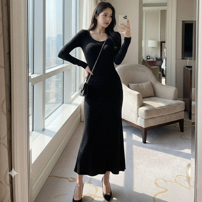 글램디브 에세루 롱원피스 하트넥 셔링 머메이드 AC0273