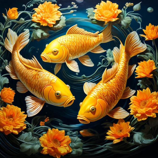 유화그리기 세트 캔버스 대형 명화그리기 금전운 복 황금 잉어, 70x70cm나무캔버스+유화붓세트