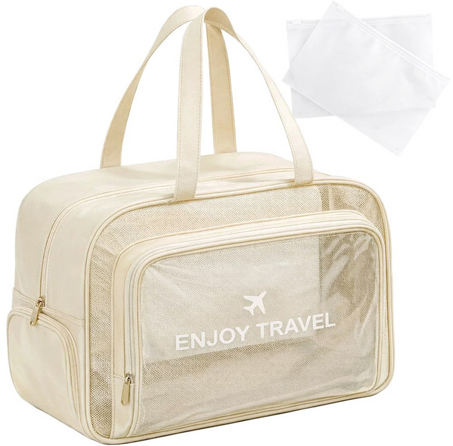 투데이리빙 대용량 신발 분리 수납 다용도 가방 + 지퍼백 남자 여성 성인 수영 목욕 방수백 수영장 비치 물놀이 방수 숄더백 수영복 대형 백팩 비치백, 베이지