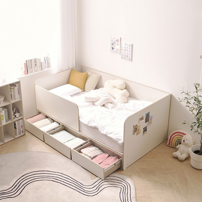 동그리 안전가드 침대 SS 시리즈 2TYPE 2Colors (매트포함) 국내제작 E0 LPM 안전가드 탈부착가능 슈퍼싱글침대 벙커수납침대 아이침대 유아동침대 서랍수납침대, 서랍형+크림화이트+고급형 7존 독립봉합 매트리스