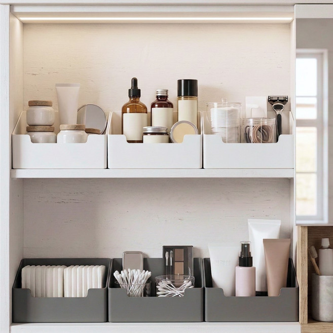 깔끔수납 화장실 욕실 거울장 선반 정리함, 3개, 밀크화이트