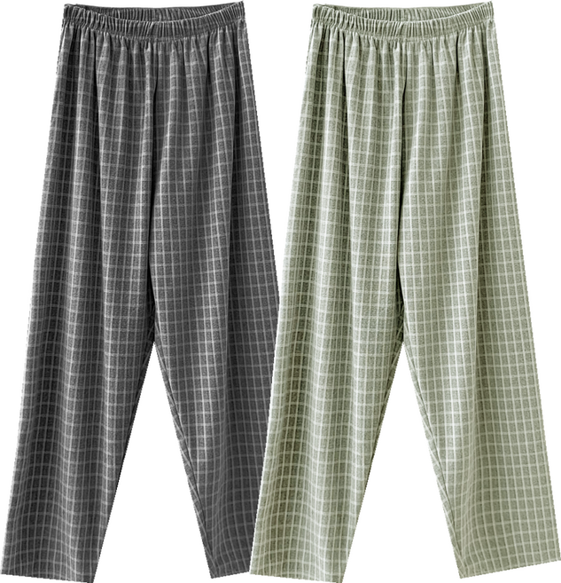 하바우 남녀공용 커플 포근한 극세사 스판 9부 와이드 체크 수면 기모 잠옷바지 2종 세트