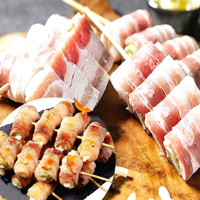 삼겹 치즈떡말이꼬치 펜션먹거리 대패삽겹말이 캠핑음식, 5개, 400g