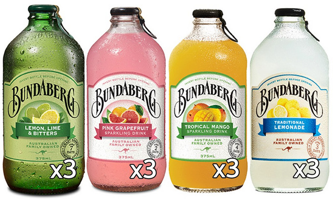 분다버그 망고 핑크자몽 레몬라임 레몬에이드 각3병, 12개, 375ml