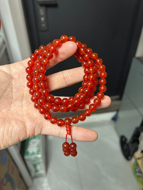 天然紅瑪瑙108顆佛珠手鏈 8mm