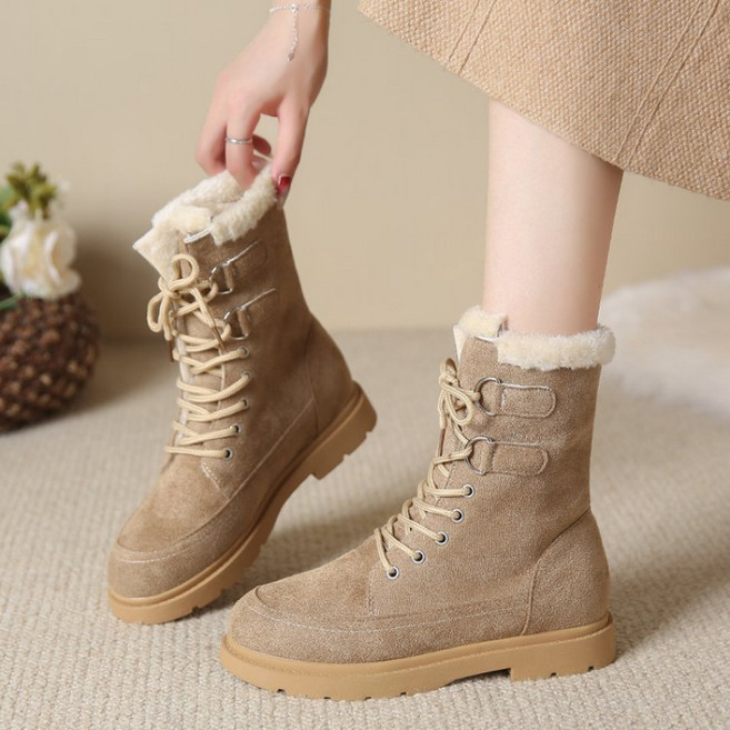 SAHINER 겨울 여성 스웨이드 방수 퍼안감 미들컷 워커 부츠 BMX04