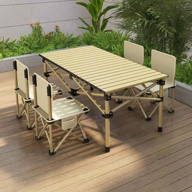 접이식 4인 캠핑 롤 테이블 의자 세트 노점 영업용 휴대용 캠핑테이블 낚시 캠핑 테이블 의자, 카키
