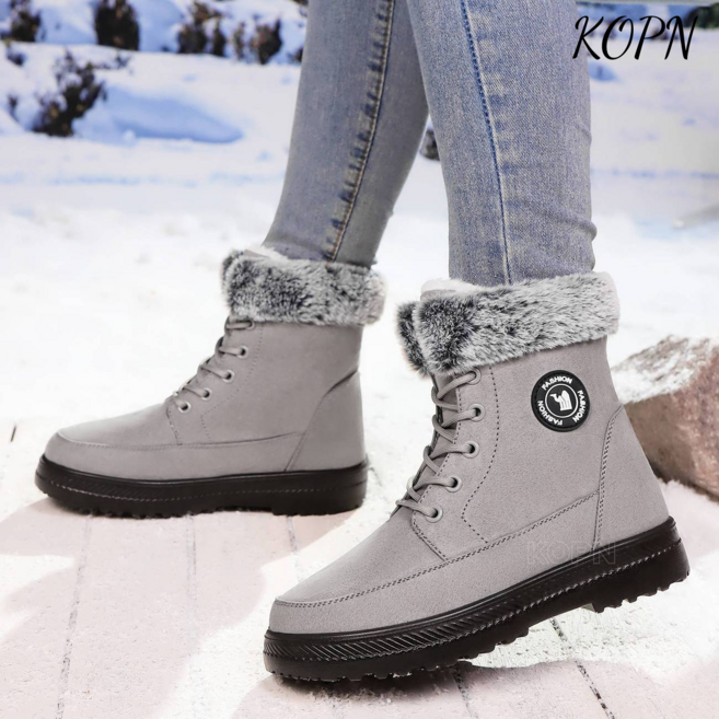 KOPN 신발 여자 신발 겨울 솜 부츠 기모 두께 중방 보온 스노우 부츠 한 발 면 신발 기모 보온 겨울 백합 고방 스노우 부츠