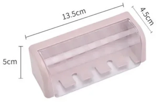 홈펀치 없는 5홀 칫솔 홀더(커버 포함) 방진 보관함 벽걸이형 가정용 욕실 코너 랙, 01 분홍색
