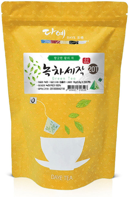 [본사직영] 다예 100% 국산 맛있는 녹차세작 20티백 생분해 삼각티백, 800mg, 20개입, 15개