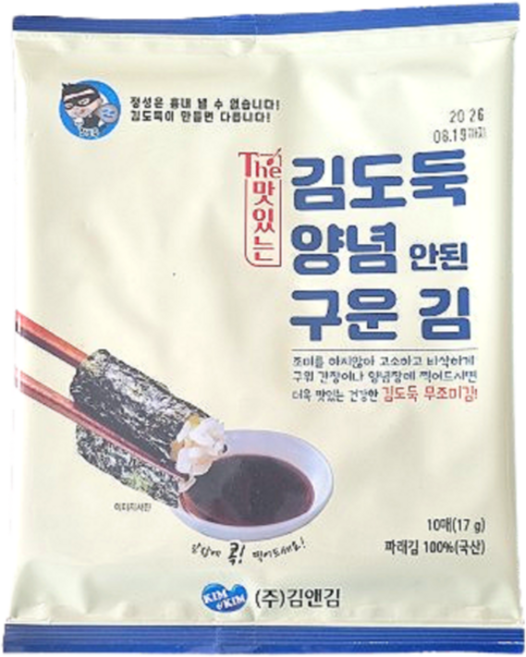 김앤김 김도둑 양념 안된 구운 김 (17g) 3개, 17g