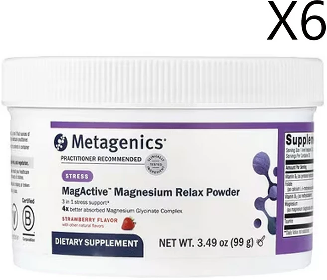 메타제닉스 MagActive 마그네슘 릴랙스 파우더 딸기 (3.49oz), 99g, 6개 - 쿠팡