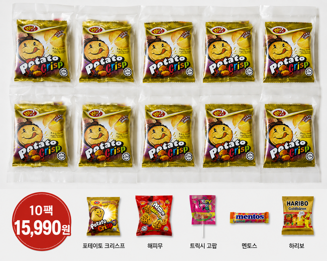 간식 5종 세트 어린이집 학원 행사 답례품 과자 선물세트, 1개, 10팩