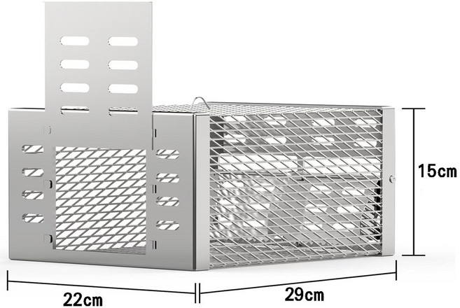 不鏽鋼 活捉籠 捕鼠籠 誘捕器 29x15x22cm, 雙門新款鍍鋅捕鼠籠1入, 1個