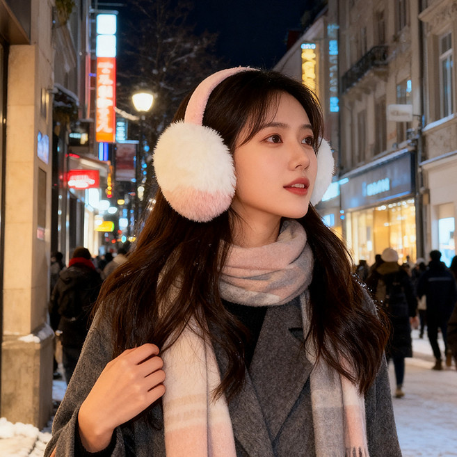 고샤인 겨울 방한 접이식 투톤 털 귀마개 보온 귀도리