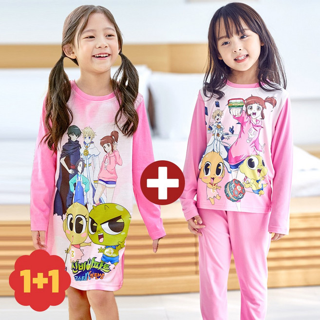 (1+1) 정품 여아 캐릭터 실내복 원피스 상하세트 잠옷