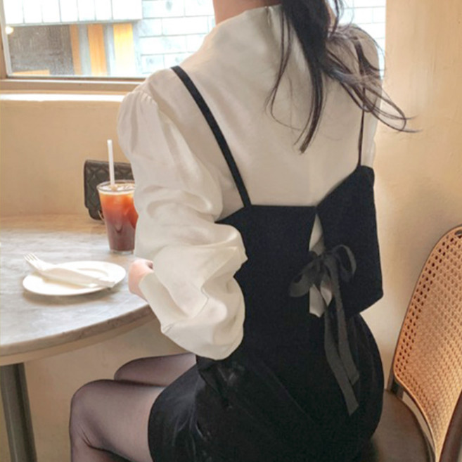 라라홀리 러블리 쁘띠 벨벳 연말 하객룩 리본 숏 끈나시 뷔스티에