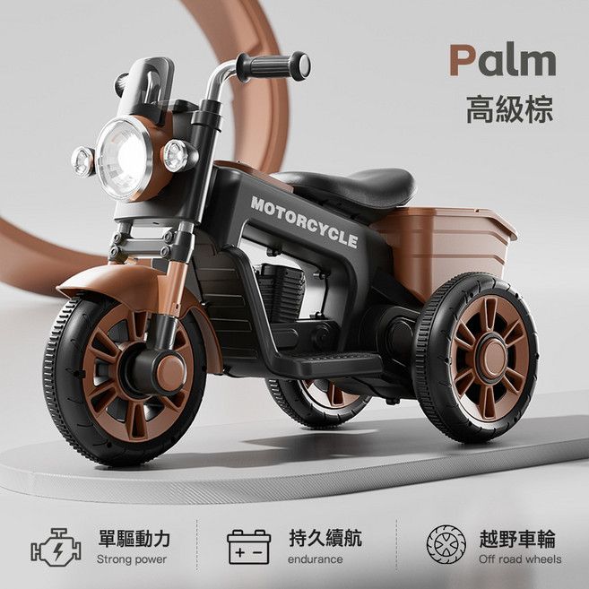 DFMEI 可出口電動摩托三輪車男女孩寶寶電動車兒童可坐人充電玩具車, 1個, 高級棕單驅+6v4電瓶+藍牙音樂燈光:如圖