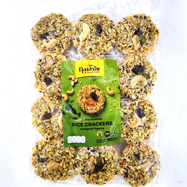 태국 라이스 크래커 멀티그레인 토핑 찹쌀 쌀과자 견과류맛 찹쌀68% RICE CRACKERS, 180g, 2개