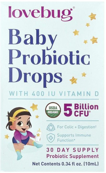 LoveBug Probiotics 비타민D 함유 유아용 프로바이오틱 드롭 10ml(0.34fl oz), LoveBugProbiotics비타민D함, 1개, 10ml - 쿠팡