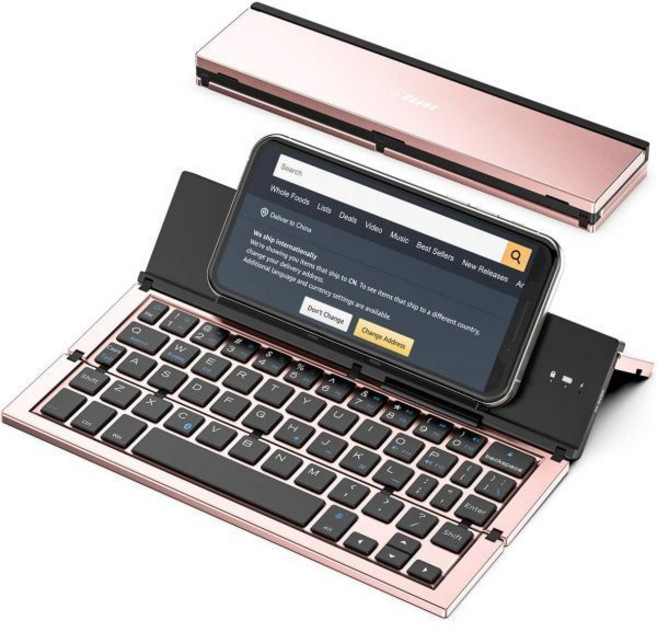 Geyes 블루투스 키보드 접이식 휴대용 여행용 아이폰호환 15 Pro Plus Xs max x 14 13 12 11 iPad mini 4 삼성 안드로이드 태블릿 스마트폰 호환, Rosegold