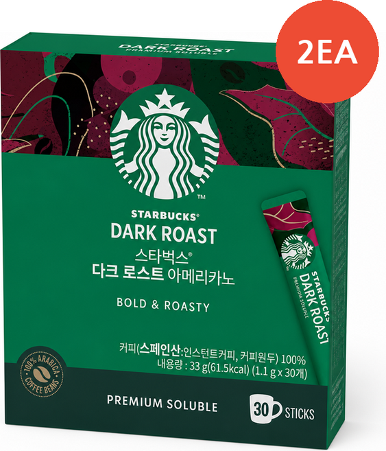 스타벅스 다크로스트 아메리카노 (1.1G*30입), 2개, 30개입, 1.1g