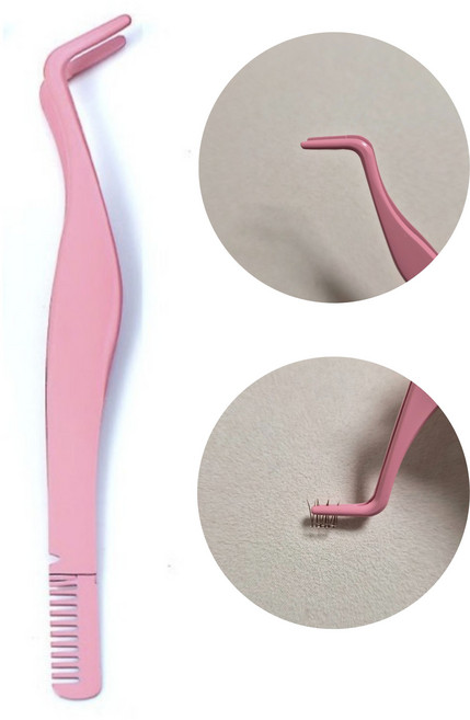 밀로톤 라운드 커브형 빗살 속눈썹 트위저 집게, 핑크
