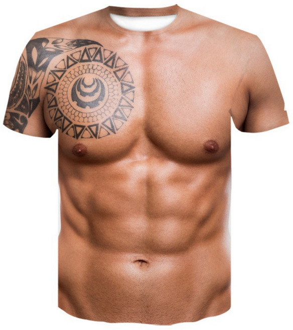 3D 프린팅 근육 반팔티 뱃살 반팔티 웃긴 재미있는 티셔츠