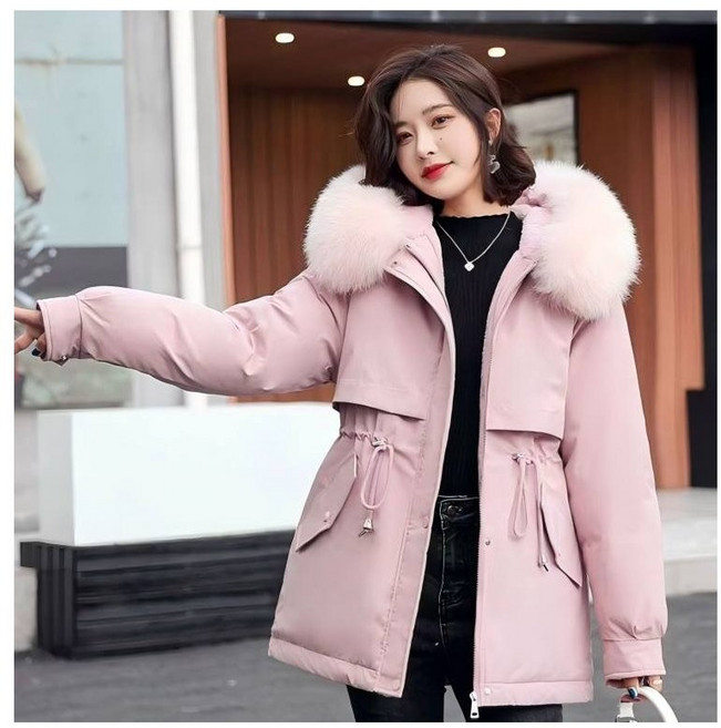 Connect LINK 여성용 겨울 퍼후드 안감털 하프패딩 야상 점퍼 7컬러