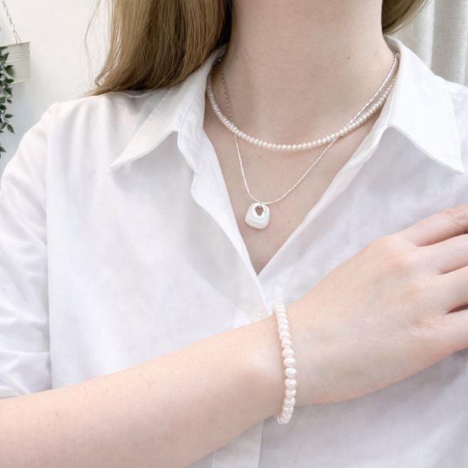 모비안 라비엘 천연 담수 진주 목걸이 팔찌 세트