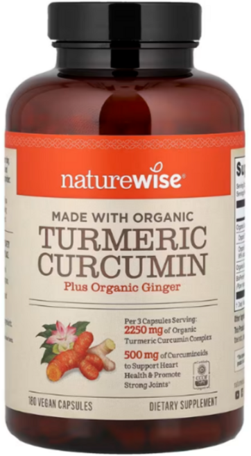 [해외] [NatureWise Curcumin Turmeric 2250mg] 네이처 와이즈 커큐민 강황 2250mg 식물성캡슐 180정, 1개, 1정