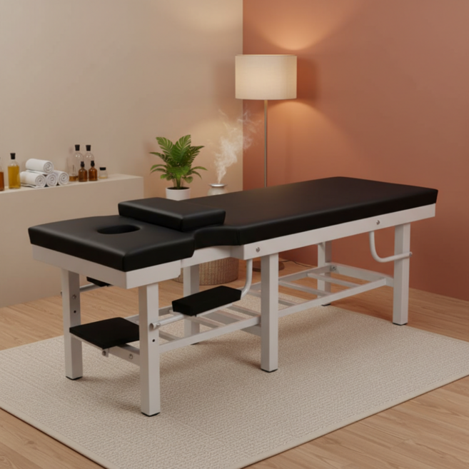 힐레스트 견고한 안마베드 마사지 경락 미용 뷰티 피부샵 피부관리 침대 물리치료, 팔걸이0, 블랙+화이트