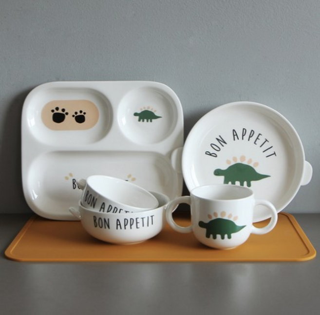DOHO 디보나 유아 식기세트, DINO, 핸디플레이트+트레이+머그+핸디볼S+핸디볼M, 1세트