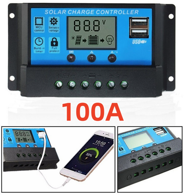 전문 태양 전지 패널 컨트롤러 배터리 충전 레귤레이터 2USB 12V 24V 10A ~ 100A 광발전 가로등 제어 시스템, [10] 100A, 1개