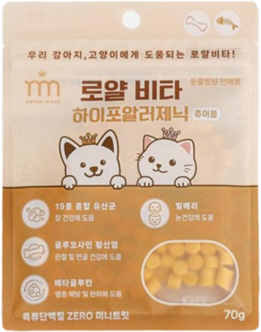 로얄비타 하이포알러제닉 츄어블 70g 동물병원판매용 저알러지 가수분해간식, 피부/피모+알러지, 1개