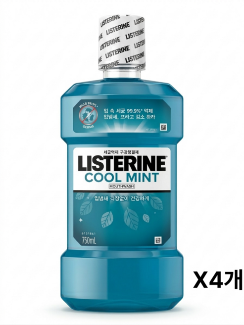 (펌프증정) 리스테린 쿨민트 750ml x 4개 구강청결제