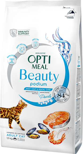 옵티밀뷰티 포디움 샤이니코트&덴탈케어 어덜트캣 마린슈퍼푸드 포뮬라 1.5kg, 1개, 연어 가수분해