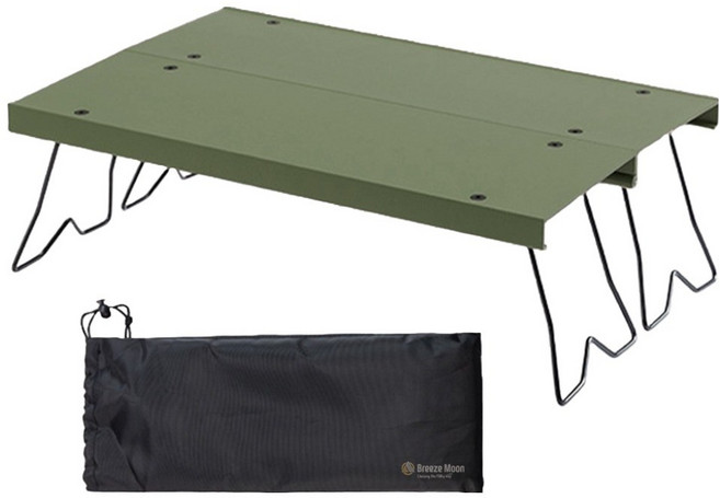 브리즈문 알로이 초경량 폴딩 보조 백패킹 미니 캠핑 테이블, 올리브 그린