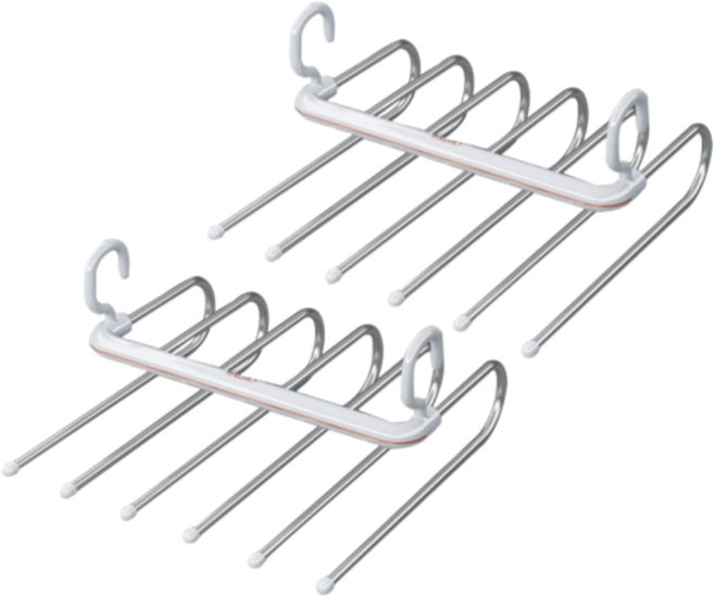 더홀릭 접이식 고급 바지걸이 얇은 플라스틱 프레임이 아닌 스테인리스 6단 편한 디피 멀티 옷걸이, 2개, 화이트