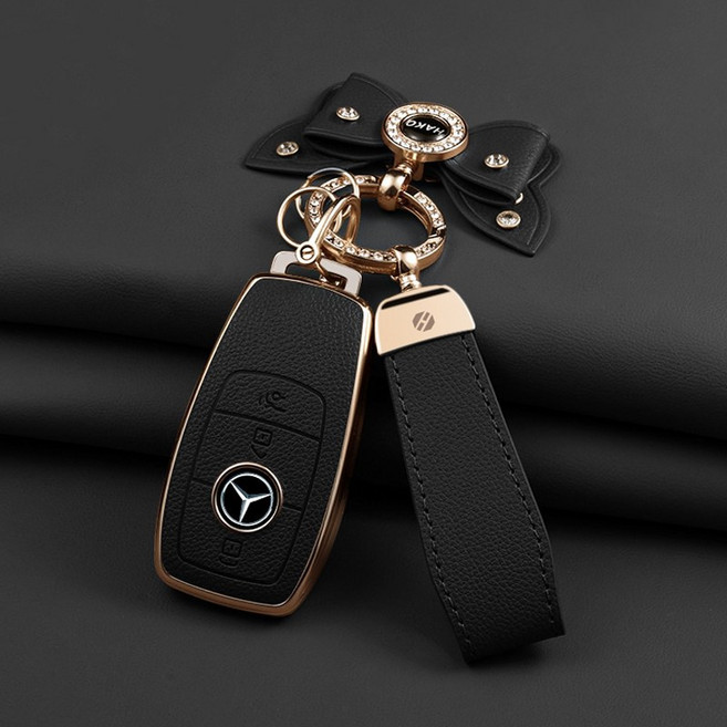 HAKO 소프트 가죽TPU 차키케이스+키홀더+리본 (벤츠호환), M-02, 블랙