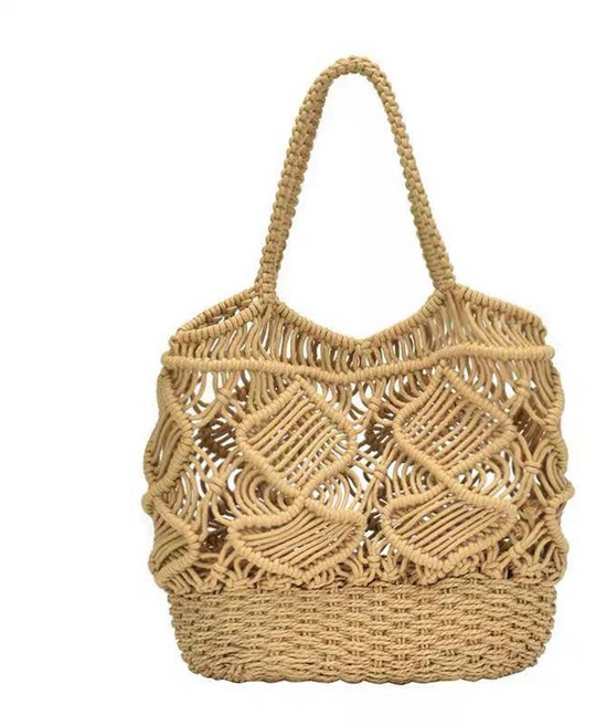 度假風鏤空手工編織托特包