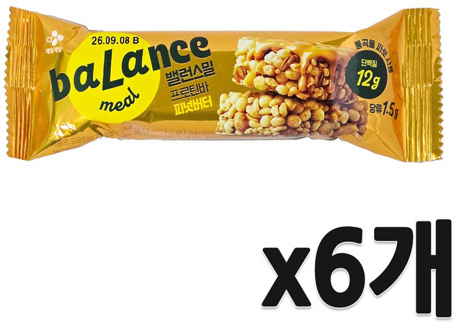 CJ 밸런스밀 프로틴바 피넛버터, 34g, 6개