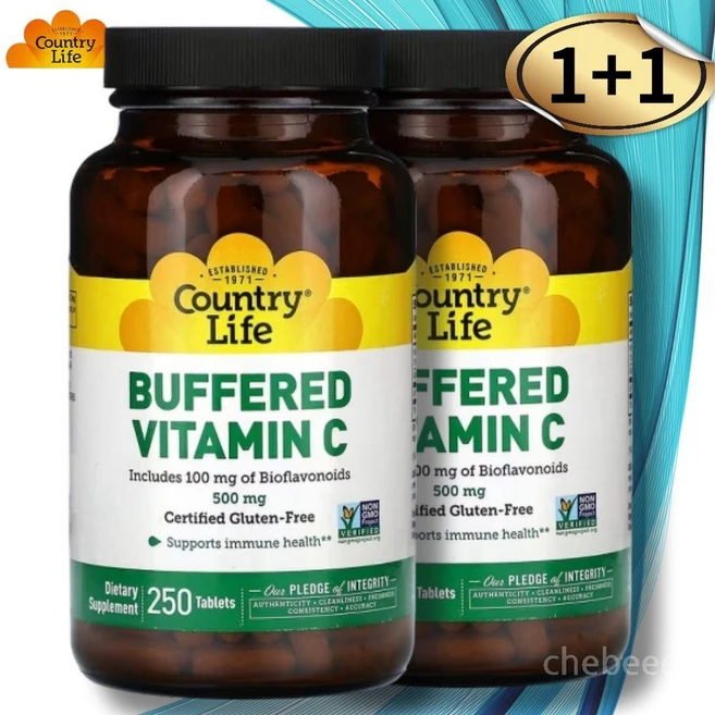 컨트리라이프 완충형 비타민C 500mg 250정, 2병 - 쿠팡