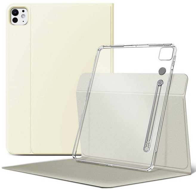 더조은셀러 아이패드 호환 이지홀 스핀 회전 가로 세로 스탠딩 케이스, 크림