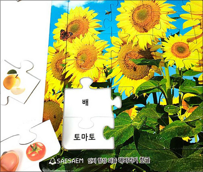 치매 예방 인지 향상 퍼즐 - 49조각 해바라기 한글 (사진 보고 단어 맞추기), 새샘