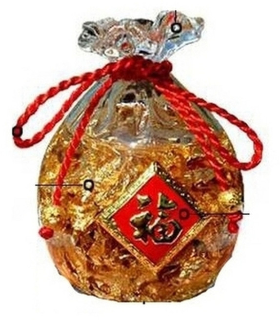 開運小物 福運連連 招財 守財 轉運 黃水晶元寶 琉璃元寶, 1個, 金箔福袋, 金箔福袋